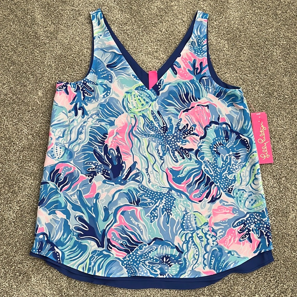 Lilly Pulitzer Oceanic Blue and Pink Tank Top